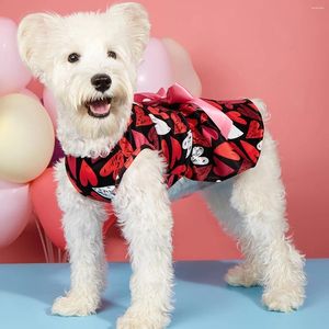 Köpek Giyim Sevgililer Günü Giysileri Kalp Baskılar Kıyafet Kırmızı Tül Elbise Bowknot ile Küçük Köpekler Kedi Kız