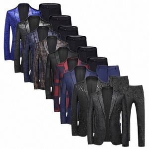 FI Brand Men's Jacquard Suit Classic Black / White / Blue Busin Wedding Banquet Party Dr Men Blazers and Pants I6tb#