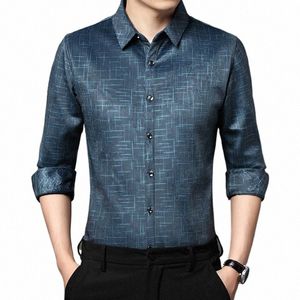 Qualidade Azul Busin Casual Cetim Lg Camisas de Manga Para Roupas Masculinas Tamanhos Grandes Camisas de Trabalho de Seda Gelo Mens Blusa Clássica Top U2rA #