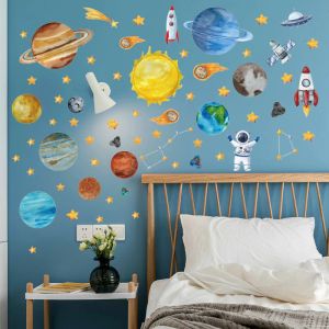 Naklejki kreskówki malowane wszechświata planeta astronauta rakieta dziecięca pokój domowy dekoracja ścienna naklejki