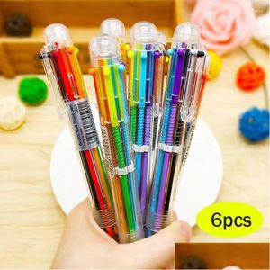 Ballpoint Pens Wholesale 6Pcs Markers Korean Creative Stationery Colourf Childrens School Supplies 6 Colours In One Pen Drop Delivery Otty8