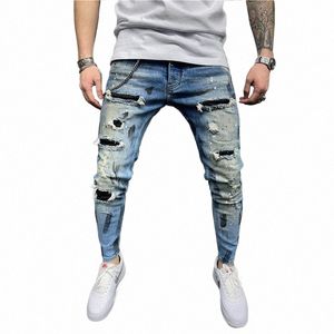 2021 Men Clothing Street Fi Jeans Skinny Slim fit Ripped Stretch Jeans Man Hole Patchwork Casual Jogging Denim Pencil Pants I2X1#