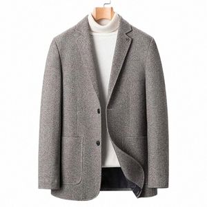 men Woolen Cloth Blazer Jacket Winter Autumn Slim Single Breasted Pocket Outwear Costume Homme Turn-Down Collar Casual Suit Coat X9lt#