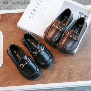 Sandals HoneyCherry New Girls leather shoes for childrens fashion casual solid black sliding shoes for childrens shoes Q240328