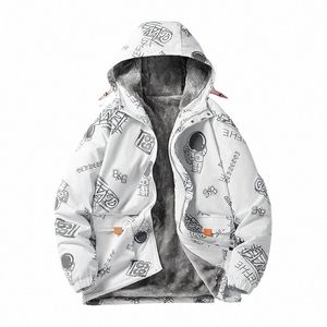 nuovo Graffiti Street unisex inverno nuovo Lg caldo cappuccio spesso Parka giacca cappotto outwear abiti classico antivento tasca Parka r7pu #