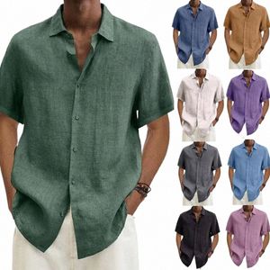 s-5xl 9Colors Cott Hemp Men Shirt Confortável Respirável Casual Manga Curta Tops Trabalho Diário Viagem Praia Roupas de Festa P5Om #