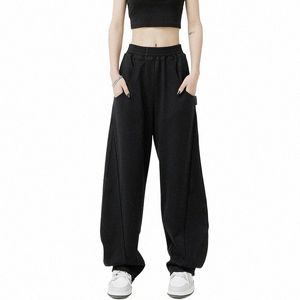 jesienne spodnie sportowe zimowe dla kobiet proste luźne spodnie na nogi wysokiej talii streetwearne dresowe spodnie czarne szare spodnie Y2Y6#