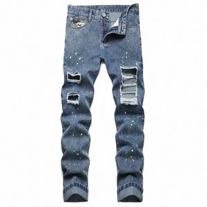 Neue Männer zerrissene Jeans Fi-Loch Slim Fit Stretch-Hosen Streetwear Hip Hop Biker Vintage Distred Denim-Hosen e1Gp #