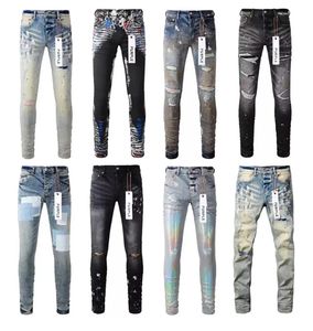 Mäns jeans herrar lila designer denim broderi byxor mode hål byxa oss storlek 28-40 hiphop nödställda dragkedja byxor 29-40