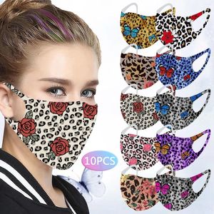 Party Supplies Leopard Print och fjäril Ice Silk Washable Protective Masks For Face With Adult Women Fashion Halloween Cosplay