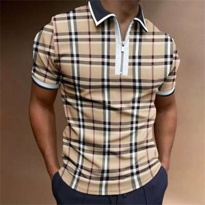 2024 Men Polo Shirts Summer High Quality Casual Brand Short Sleeve Solid Mens Turn Down Collar Zippers TEES Tops gki556