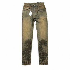 Мужские повседневные узкие джинсы с винтажным принтом дерева Tide S5hI #