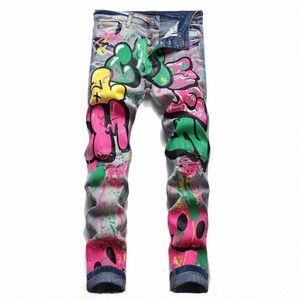 Starbags Style Punk Trend Blau Ripped Slim Stretch Print Print Kleine Füße Herren Jeans S3xn #