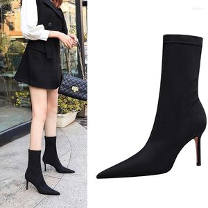 Stivali 8 cm elasticizzati da donna con tacco alto calzini a spillo scarpe autunno e inverno moda tutto-fiammifero comodo corto