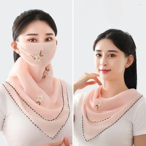 Scarves Outdoor Embroidered Scarf Fishing Neck Sun UV Protection Silk Mask Face Cover Sunscreen Veil Triangular