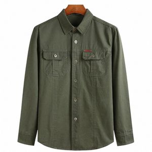 plus Size 8XL 10XL Shirt Men Lg Sleeve Shirts Spring Autumn Military Blouse Big Size 10XL Cott Shirt Outdoor Jacket Green V4An#