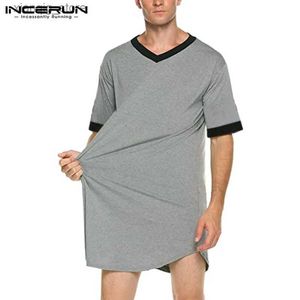 Men's T-Shirts 2024 Men Sleep Robes Short Sleeve V Neck Nightgown Patchwork Cozy Homewear Fashion Loose Mens Bathrobes Dressing Gown24328
