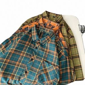 men Shirt Plaid Flannel Lg Sleeve Plus Size Loose Hip Hop Street Mens Casual Shirt Oversized Male Soft Dr Shirt Dropshippig u38J#