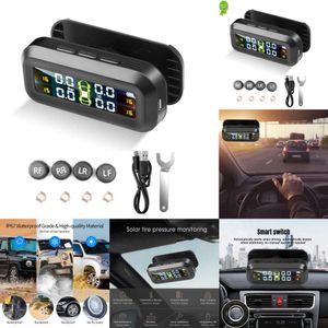 Upgrade New Solar Power Tpms Car Tire Pressure Monitoring System 4 Sensors Temperature Warning Windshield Attaching Auto Driving Safety Kit