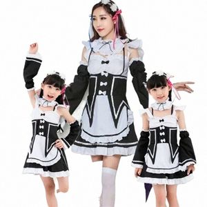 Costume cosplay anime Ram / Rem Kawaii Sisters Maid Servant Dr Vestito genitore-figlio Halen Carnival Party Dr 48Qy #