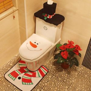 Coperture 2024 Nuovi coprisedili per WC natalizi Copriwater per Babbo Natale carino Tappetino per il bagno Decorazioni per il bagno di Natale Accessori per la casa