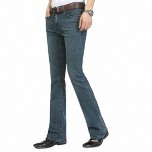 Darmowe statek męski busin Casual Pants Mężczyzna średnia talia Elastyczna Slim But Cut częściowo-płaszone cztery morza Bell Bottom dżinsy 26-38 M3QW#