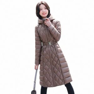 2022 Lg Winter Mantel Unten Cott Gepolsterte Jacke Frauen Mit Kapuze Parkas Gürtel Schlanke Stepp Oberbekleidung Weibliche Elegante Warme Tops Jacken d35K #