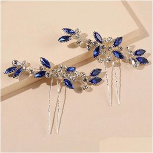 Grampos de cabelo Barrettes 2 Pcs Cristal Hairpin Acessórios U-Em Forma de Liga Clipe Garfo Princesa Festa Tiaras 2024 Marrige Jóias Gota Entregar OTGVL