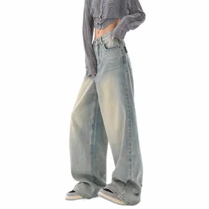 y2k Синие джинсы для женщин Высокое качество с высокой талией Американские уличные широкие брюки в стиле хип-хоп Винтажные прямые осенние брюки 2024 g0z0 #
