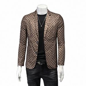 British Style Mens Fi Blazer 2022 Ny Plaid Printing Slim Fit kostym Jacka Brand Clothing Mane Busin Office Party Blazers J3DI#