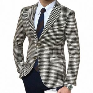 Blazer casual scozzese pied de poule per uomo Giacca monopezzo con 2 spacchi laterali Cappotto slim fit maschile Fi 2024 Disponibile m13D #