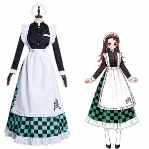 anime giapponese Anime Kamado Tanjirou Costume Cosplay Maid Dr Abiti Halen Carnevale Suit Q23m #