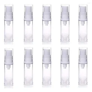 Garrafas de armazenamento 10OCS 5/10/15ML Bomba Airless Imprensa Vazia Loção de Vácuo de Plástico Recipientes Transparentes Cosméticos Skincare Dispensador de Tamanho de Viagem