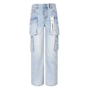 Trendy Brand Purplebrand Jeans with Blue Cow Wash and Distressed Patchwork Mx1 Elastic Slim Fit Denim Mens Pants