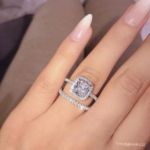 2st Luxury Geometric Big Clear AAA CZ Cubic Zirconia Decor Silver Color Ring For Women Multipack Wedding Jewelry Gift