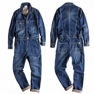 2021 Spring and Autumn kombinezon dżinsowy Juks Lg rękaw Lapel luźne niebieskie dżinsy spodnie ładunkowe Fi odzież roboczą K1Z9#