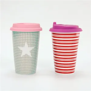 Mugs Colorful Handless Custom 300ml Ceramic Tumbler Travel Mug With Silicone Lid