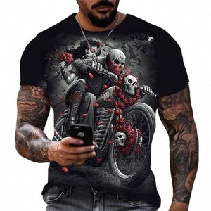 ヴィンテージスカル3DプリントTシャツメンズサマーティーオネックヒップホップトップホラーカジュアルTシャツハラジュク特大男性衣類Z0RG＃