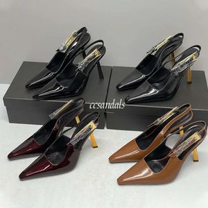 Nowe sandały na wysokim obcasie Saint T S Shoe Shoe Paris Sukienka Kobiety 9cm 7 cm Obcasy Czarne złote złote spód ślubny