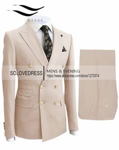 2 stycken mäns busin kostymer dubbelbröst regelbunden passform med plåt plädsull prom tuxedos för bröllop blazer+byxor b6qg#