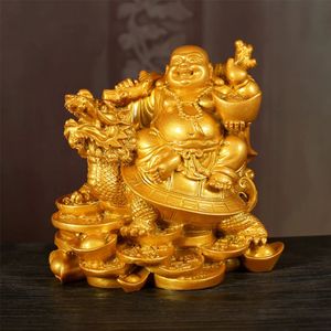 Lucky Dragon Turtle Buddha Statue Figurine Chinese Fengshui Ornament God of Wealth Sculpture for Home Office Room Desk Decor 240325