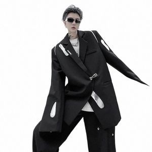 men Women Niche Metal Butt Streetwear Hip Hop Loose Casual Dark Black Blazers Suit Jacket Net Celebrity Blazers Male Coat r7cx#