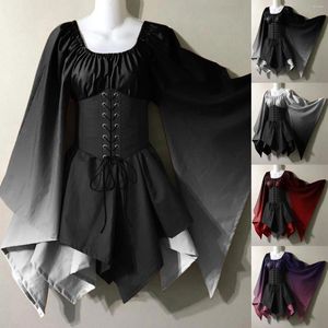 Casual Dresses Medieval Costume For Womens Trumpet Sleeve Irish Shirt Dress With Corset Traditional Halloween Women M Cosplay Costumes