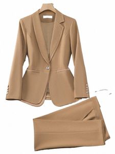 Solid Office Lady Suit for Women One Butt Blazer och fotledslängd Pants Formella kläder för arbete Slim Fmale kläder för evenemang M89o#