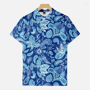 Men's Casual Shirts Shirt Y2k Hombre Blue Floral Pattern Short Sleeve Street Hawaiian Beach Vintage Harajuku