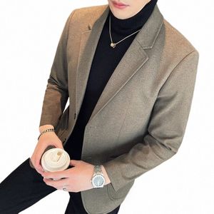 men Thickened Woolen Blazer Solid Color Slim Busin Formal Social Stage Formal Suit Jacket Men Winter Office Party Suit Jacket W22s#