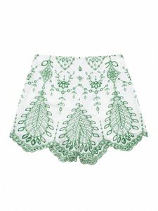 Trafza Summer Fi Вышитые женские повседневные шорты Ретро-зеленые полые шорты с нерегулярным подолом и высокой талией Женские шорты j0Hn #