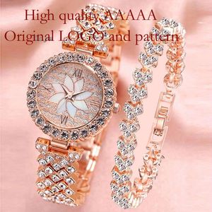 Diamond Studded Starry Flower Plate Bracelet Set, Casual and Fashionable Versatile Quartz Watch, Women's Watch