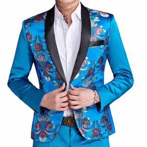 2022 Fi New Men's Blue Stage Banquet Solid Color Suit Coat / Male Slim Wedding 2 Pieces Blazers Jacket Pants Trousers R2Cc#