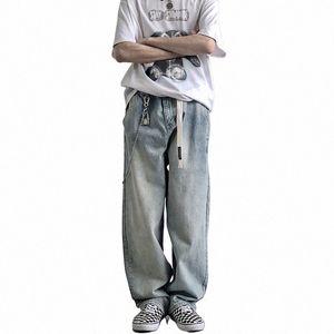 loose Jeans Mens Floor Dragging Trousers Light Color Straight Tube Wed Retro Made Trendy Brand Youth PANTS Wide Leg h0Kv#